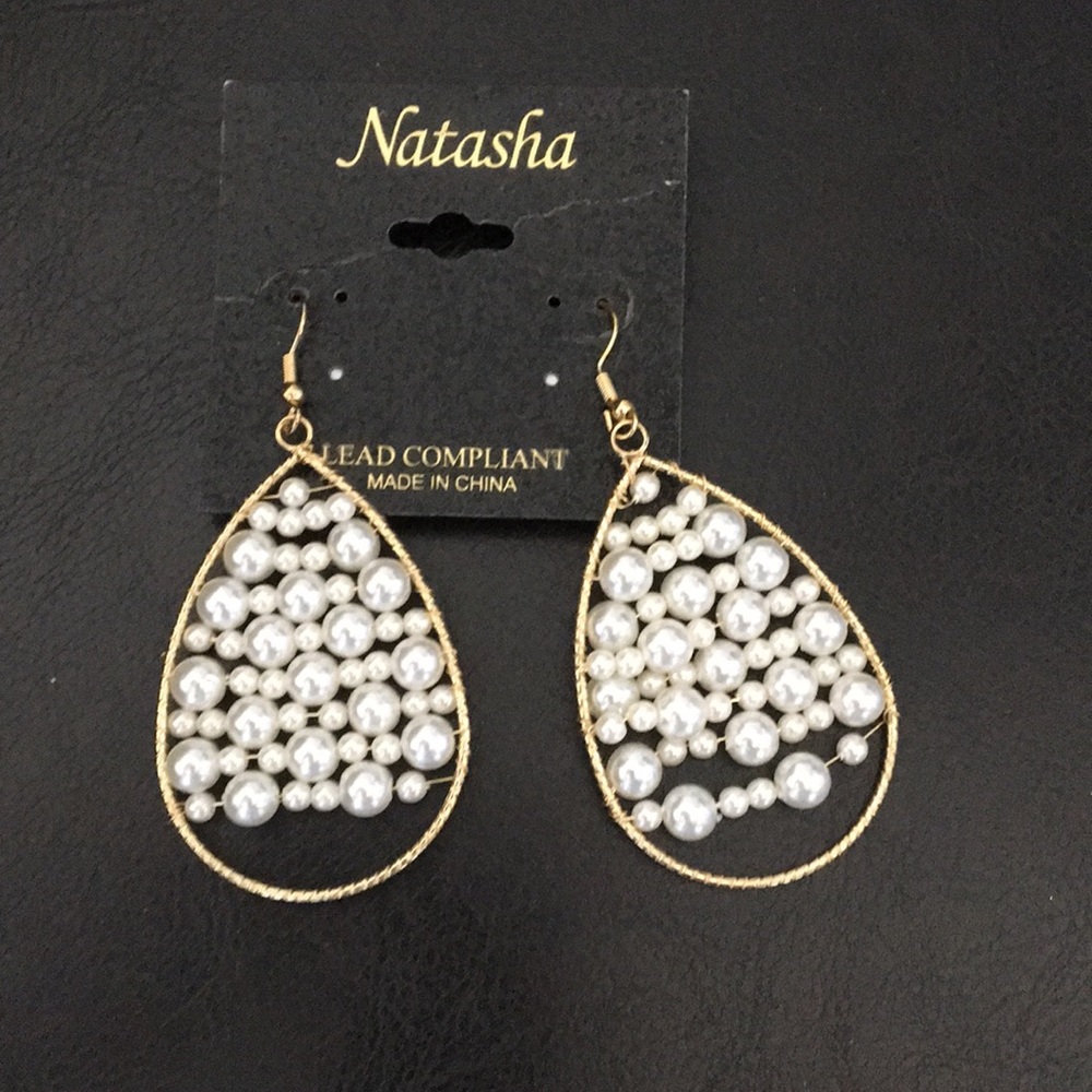 New Natasha Oval Pearly Gold Hoops
